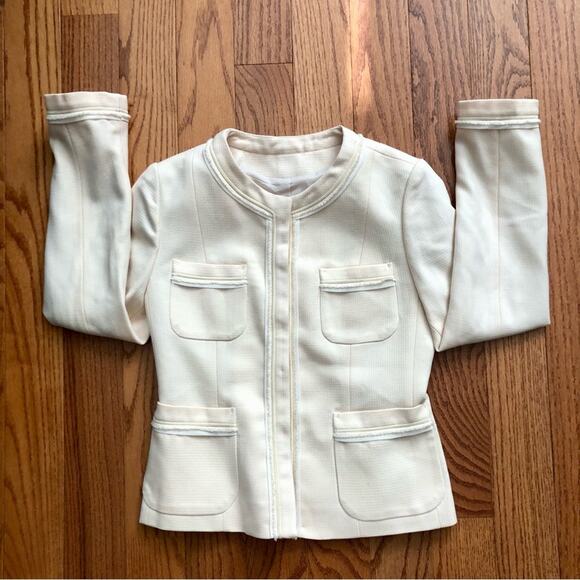 Rachel Purple Label Lady’s Jacket Cream Pockets Collarless Women’s Size S - Picture 2 of 10